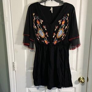 True Destiny Black Dress with Colorful Embroidery